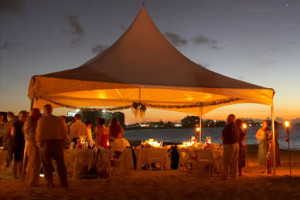 beach wedding tent at sunset